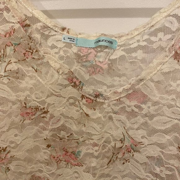 Maurice’s Ivory & Pink Floral Sheer Lace Top - Picture 2 of 6